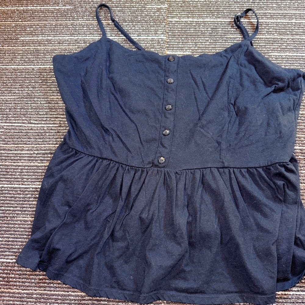 Forever 21+ Peplum Cami Top Women 3X Black Excellent Button Front Cotton Tank‎